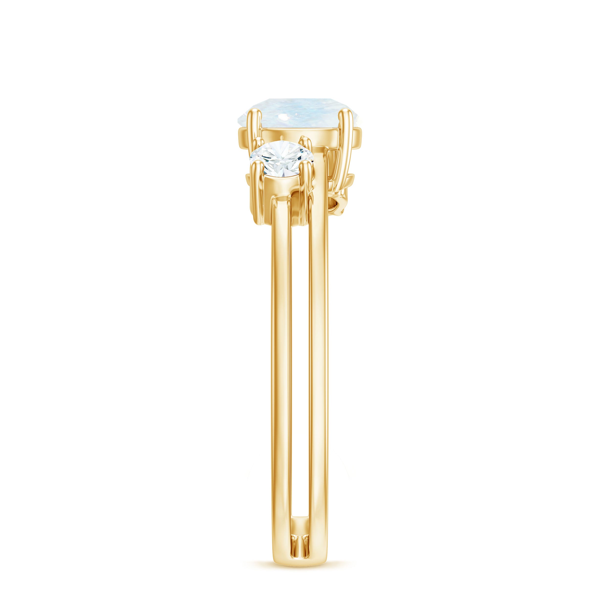 1/2 CT Moonstone Solitaire Double Band Ring with Diamond AAA - Rosec Jewels
