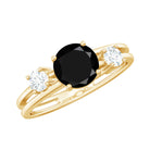 Real Black Onyx and Diamond Double Band Engagement Ring AAA - Rosec Jewels