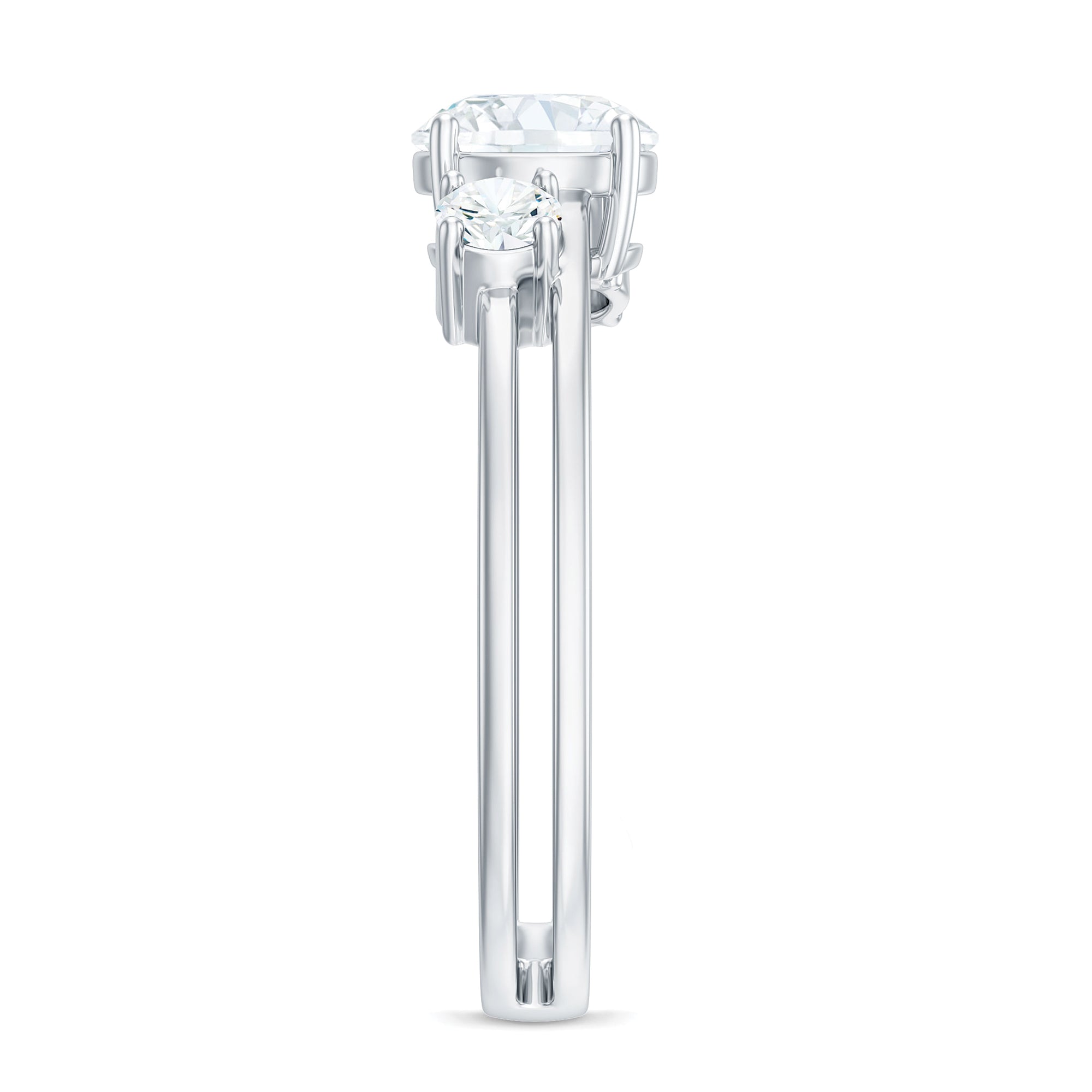 Certified Cubic Zirconia Three Stone Double Band Ring AAAA - Rosec Jewels