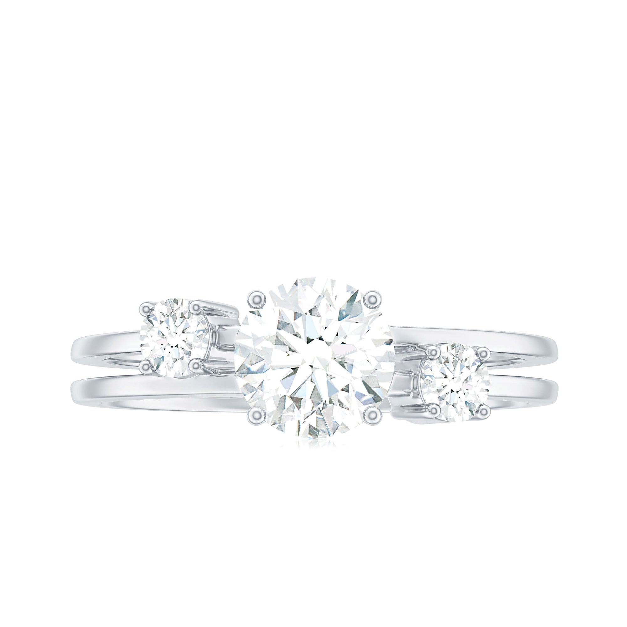 Certified Cubic Zirconia Three Stone Double Band Ring AAAA - Rosec Jewels