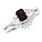 Genuine Garnet Diamond Emerald Cut Engagement Wedding Ring Set of 2 AAA - Rosec Jewels