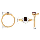 Genuine Garnet Diamond Emerald Cut Engagement Wedding Ring Set of 2 AAA - Rosec Jewels
