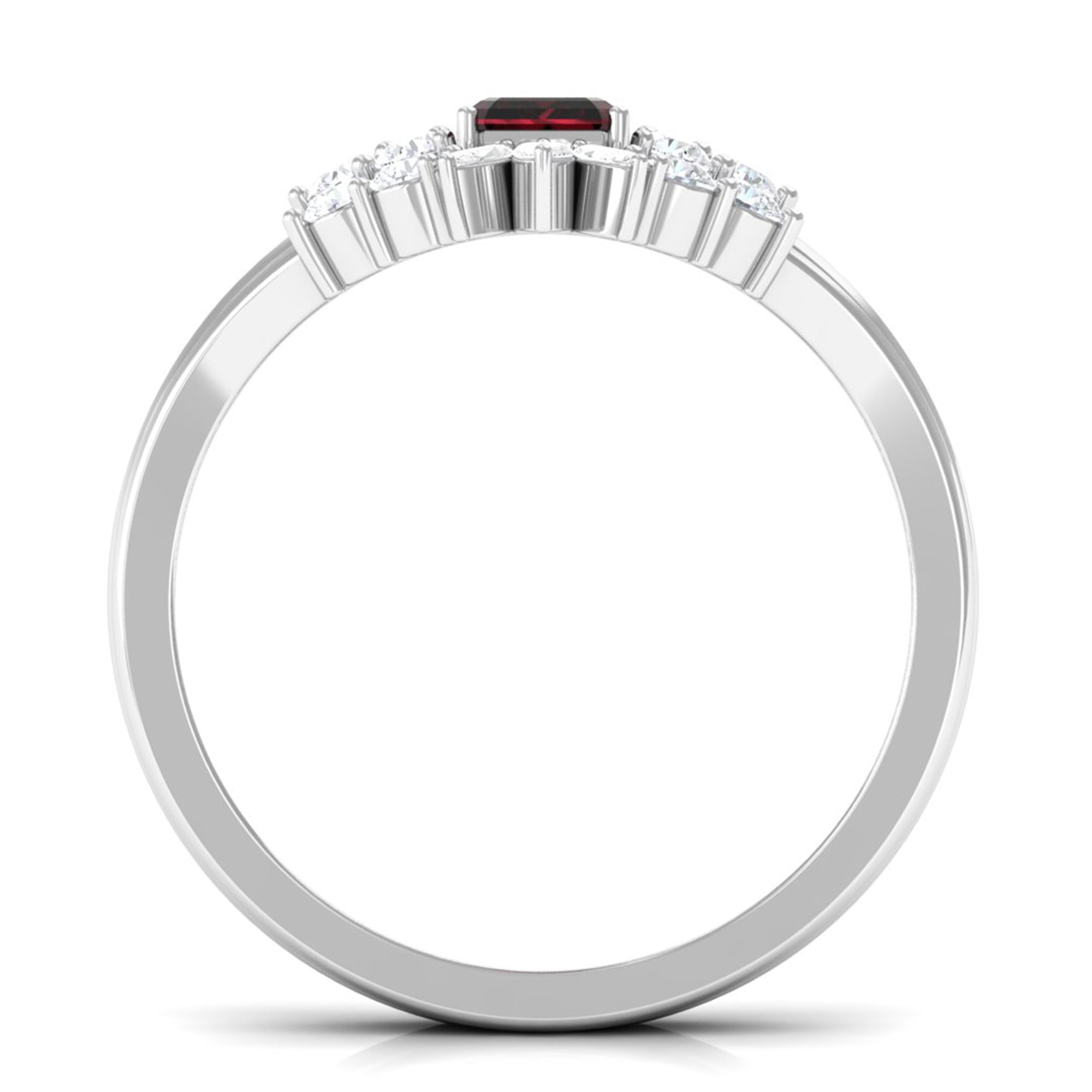 Genuine Garnet Diamond Emerald Cut Engagement Wedding Ring Set of 2 AAA - Rosec Jewels