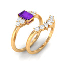 1.4 Carat Amethyst Emerald Cut Engagement Ring with Diamond Wedding Band AAA - Rosec Jewels