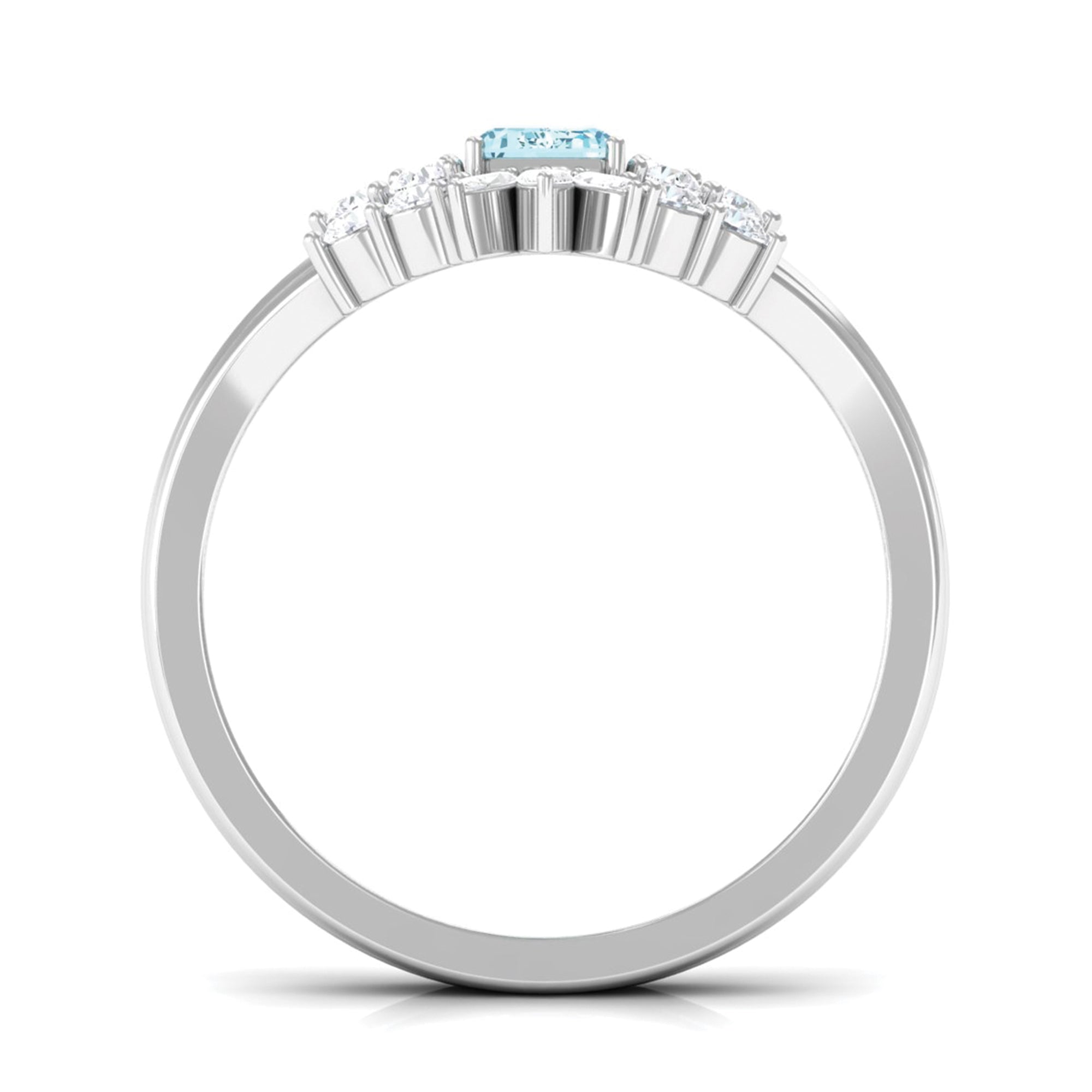 Natural Emerald Cut Aquamarine Marriage Ring Set with Diamond AAA - Rosec Jewels