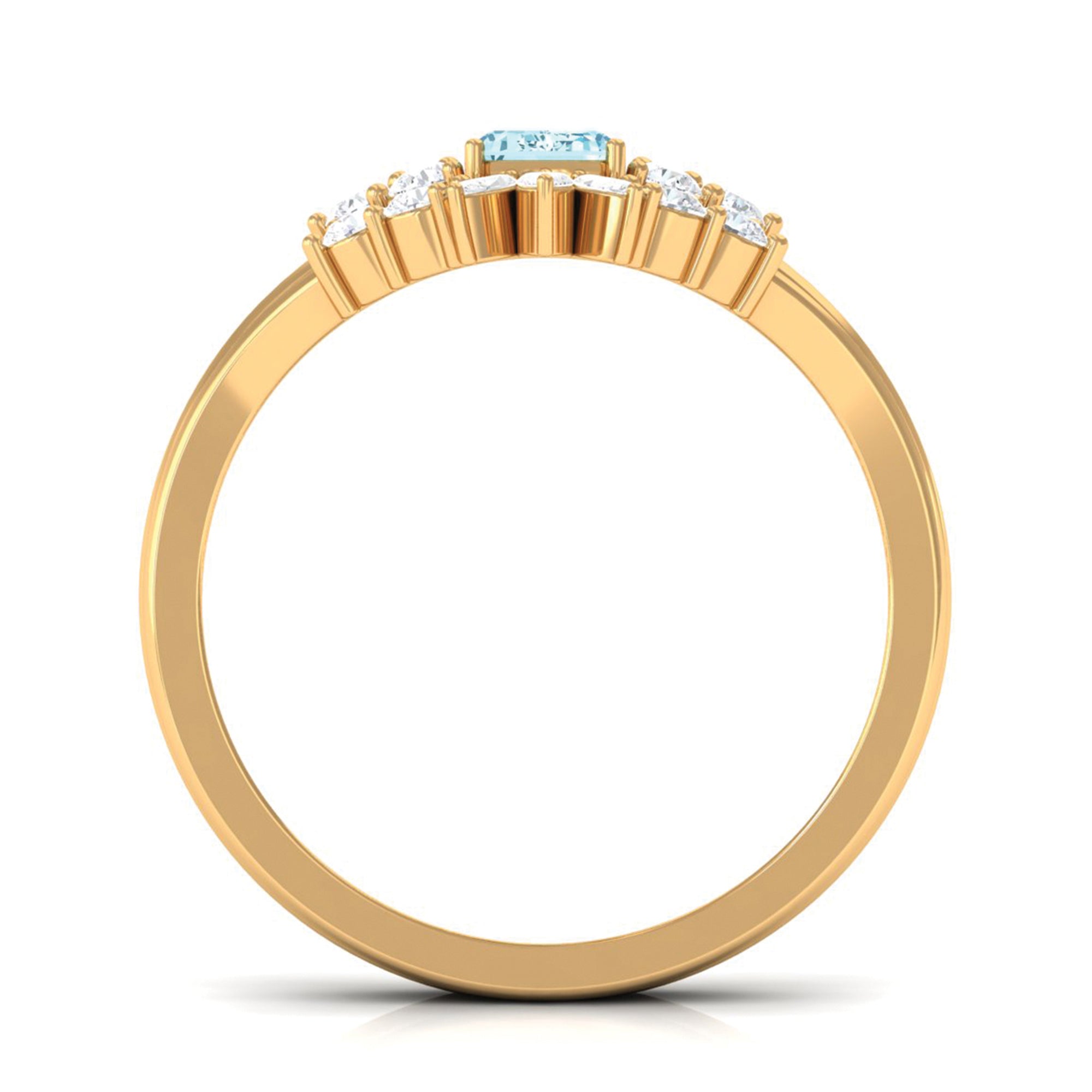 Natural Emerald Cut Aquamarine Marriage Ring Set with Diamond AAA - Rosec Jewels