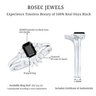 Emerald Cut Black Onyx Engagement Ring with Diamond Wedding Band AAA - Rosec Jewels