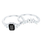 Emerald Cut Black Onyx Engagement Ring with Diamond Wedding Band AAA - Rosec Jewels