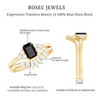 Emerald Cut Black Onyx Engagement Ring with Diamond Wedding Band AAA - Rosec Jewels