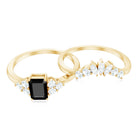 Emerald Cut Black Onyx Engagement Ring with Diamond Wedding Band AAA - Rosec Jewels