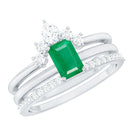 Natural Emerald Cut Emerald Diamond Bridal Ring Set of 3 AAA - Rosec Jewels