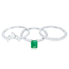 Natural Emerald Cut Emerald Diamond Bridal Ring Set of 3 AAA - Rosec Jewels