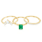 Natural Emerald Cut Emerald Diamond Bridal Ring Set of 3 AAA - Rosec Jewels