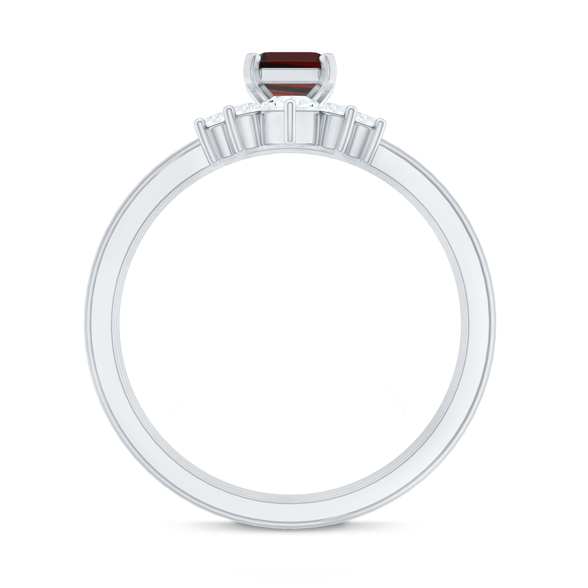 Natural Emerald Cut Garnet Diamond 3 Piece Wedding Ring Set AAA - Rosec Jewels