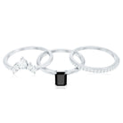 Emerald Cut Black Onyx and Diamond Trio Wedding Ring Set AAA - Rosec Jewels