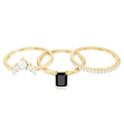 Emerald Cut Black Onyx and Diamond Trio Wedding Ring Set AAA - Rosec Jewels