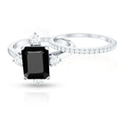 Certified 2 Carat Emerald Cut Lab Grown Black and White Diamond Engagement Ring with Enhancer AAAA ( Synthetic ) - Rosec Jewels