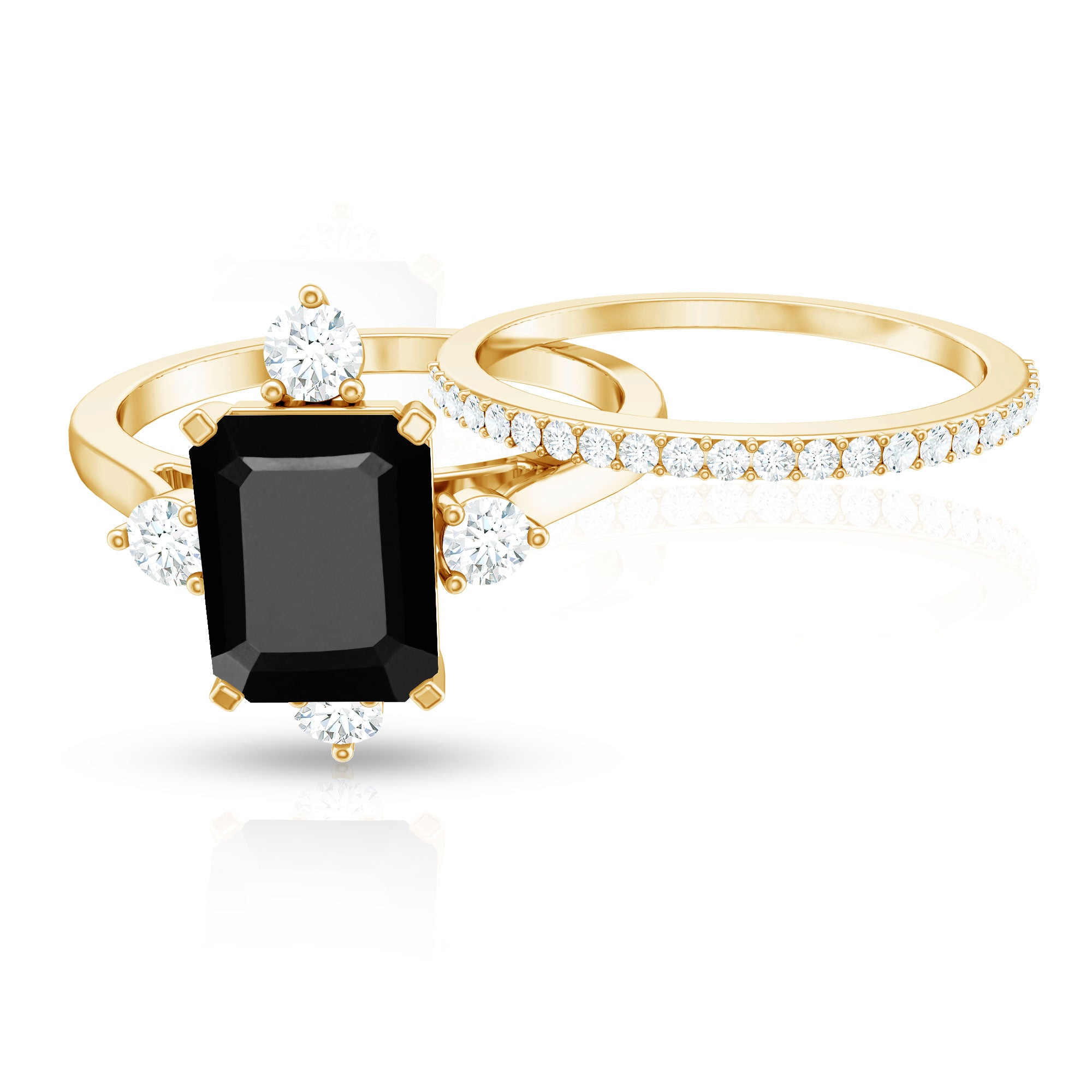 Certified 2 Carat Emerald Cut Lab Grown Black and White Diamond Engagement Ring with Enhancer AAAA ( Synthetic ) - Rosec Jewels