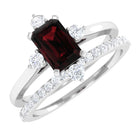 Natural Emerald Cut Garnet Diamond Wedding Bridal Ring Set of 2 AAA - Rosec Jewels