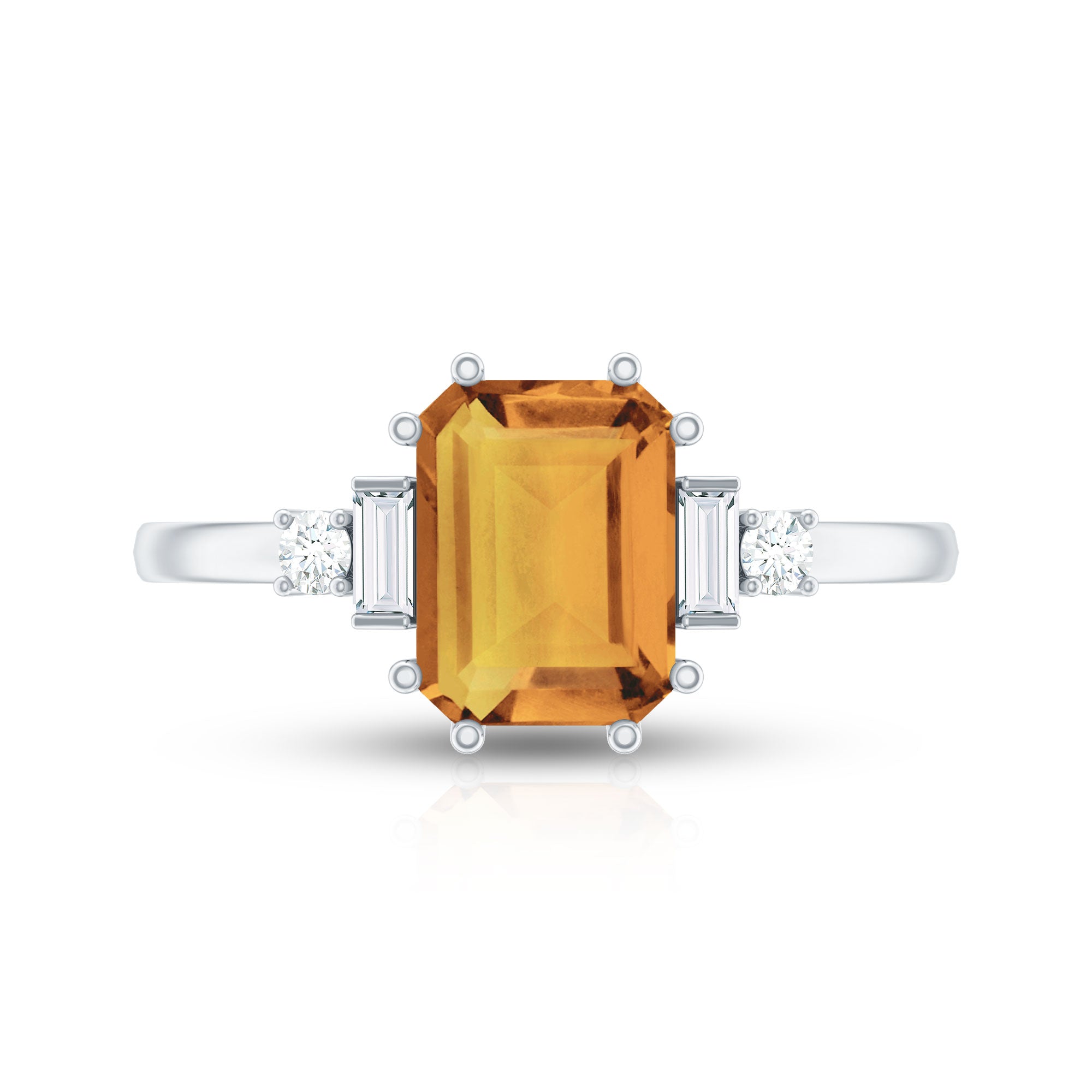 Certified Natural Citrine Emerald Cut Engagement Ring with Diamond AAA - Rosec Jewels