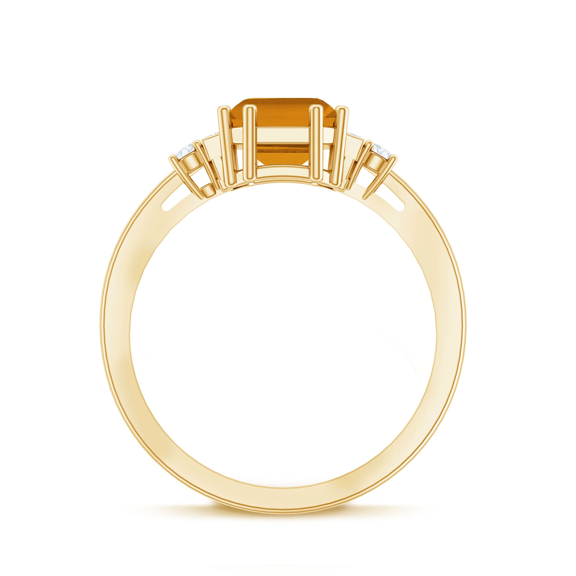 Certified Natural Citrine Emerald Cut Engagement Ring with Diamond AAA - Rosec Jewels