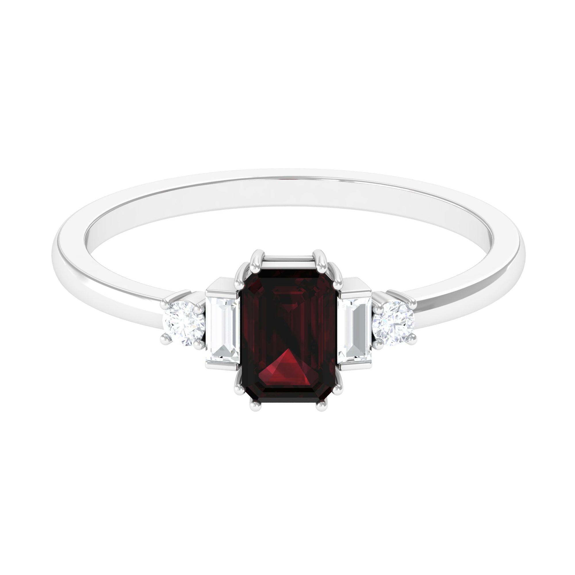Octagon Garnet Solitaire Engagement Ring with Diamond Garnet - ( AAA ) - Quality - Rosec Jewels