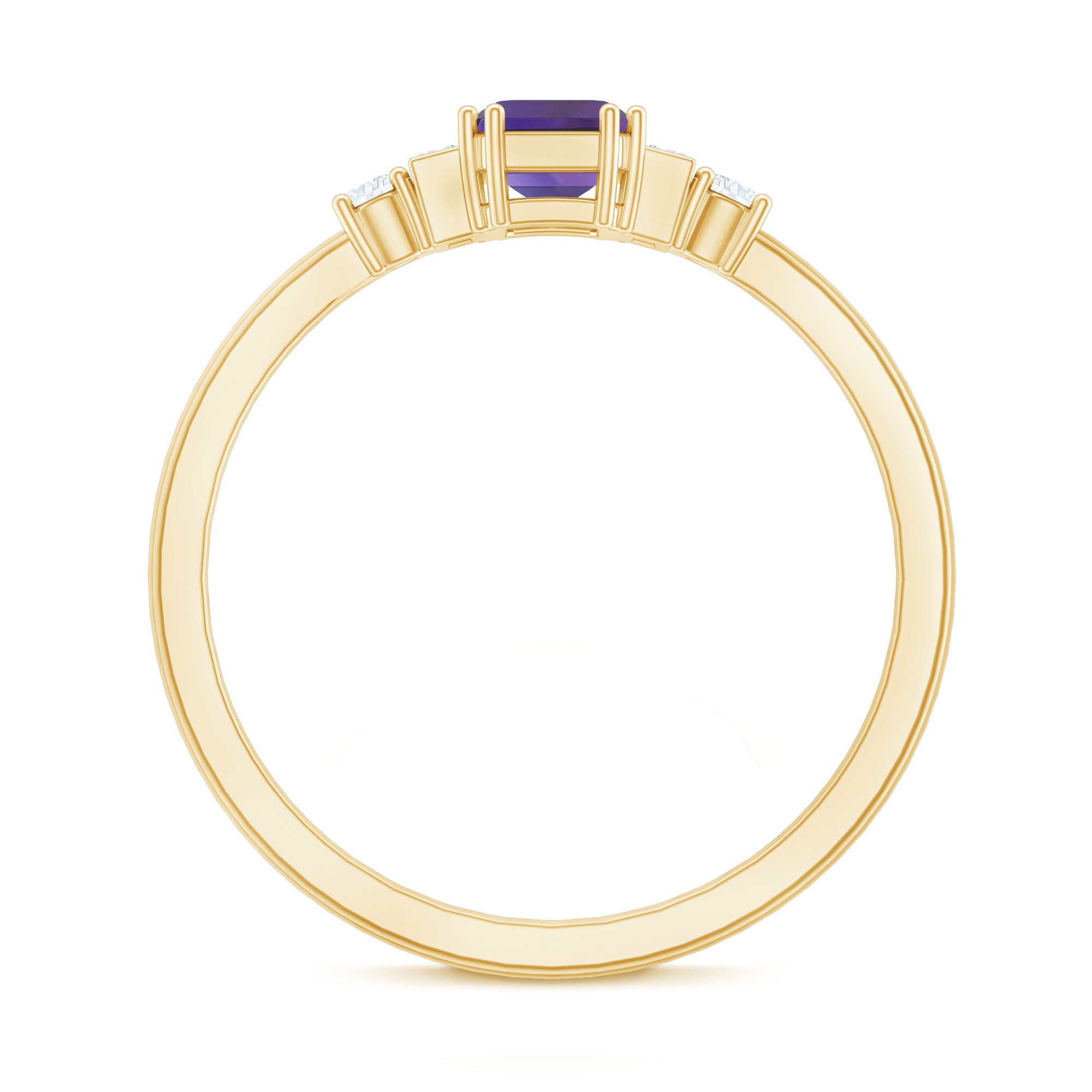 1.4 Carat Amethyst Emerald Cut Engagement Ring with Diamond AAA - Rosec Jewels