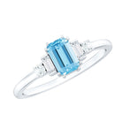 Real 0.6 Carat Aquamarine Emerald Cut Engagement Ring with Diamond AAA - Rosec Jewels