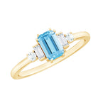 Real 0.6 Carat Aquamarine Emerald Cut Engagement Ring with Diamond AAA - Rosec Jewels