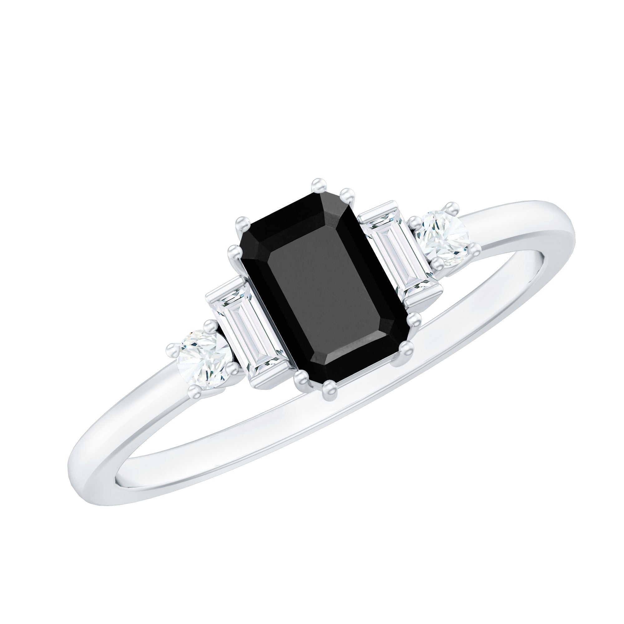 Rosec Jewels-Emerald Cut Black Onyx Engagement Ring with Diamonds
