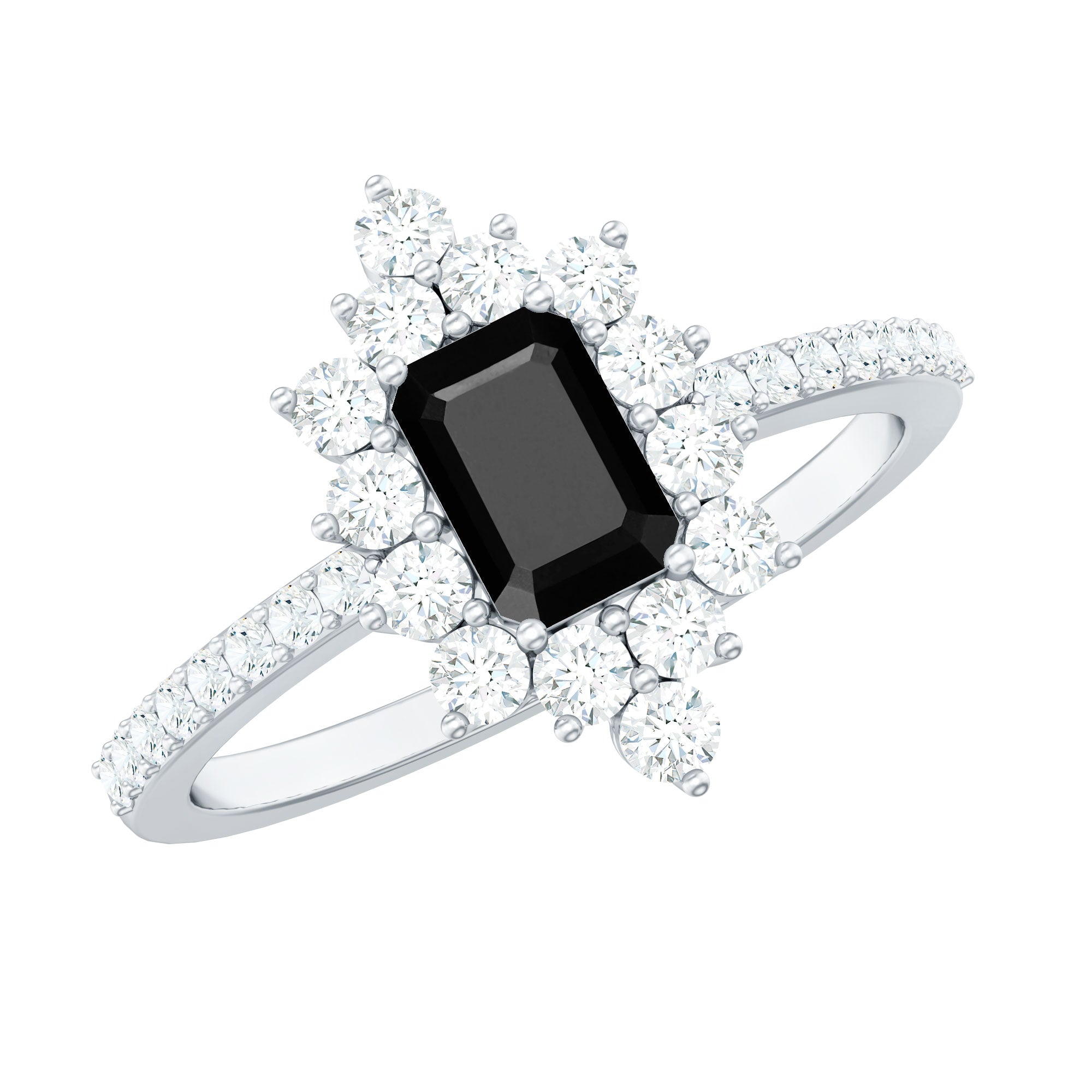 Vintage Style 1.6 Carat Lab Grown Black and White Diamond Emerald Cut Engagement Ring AAAA ( Synthetic ) - Rosec Jewels
