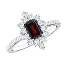 Vintage Inspired Garnet Emerald Cut Engagement Ring with Diamond Halo AAA - Rosec Jewels
