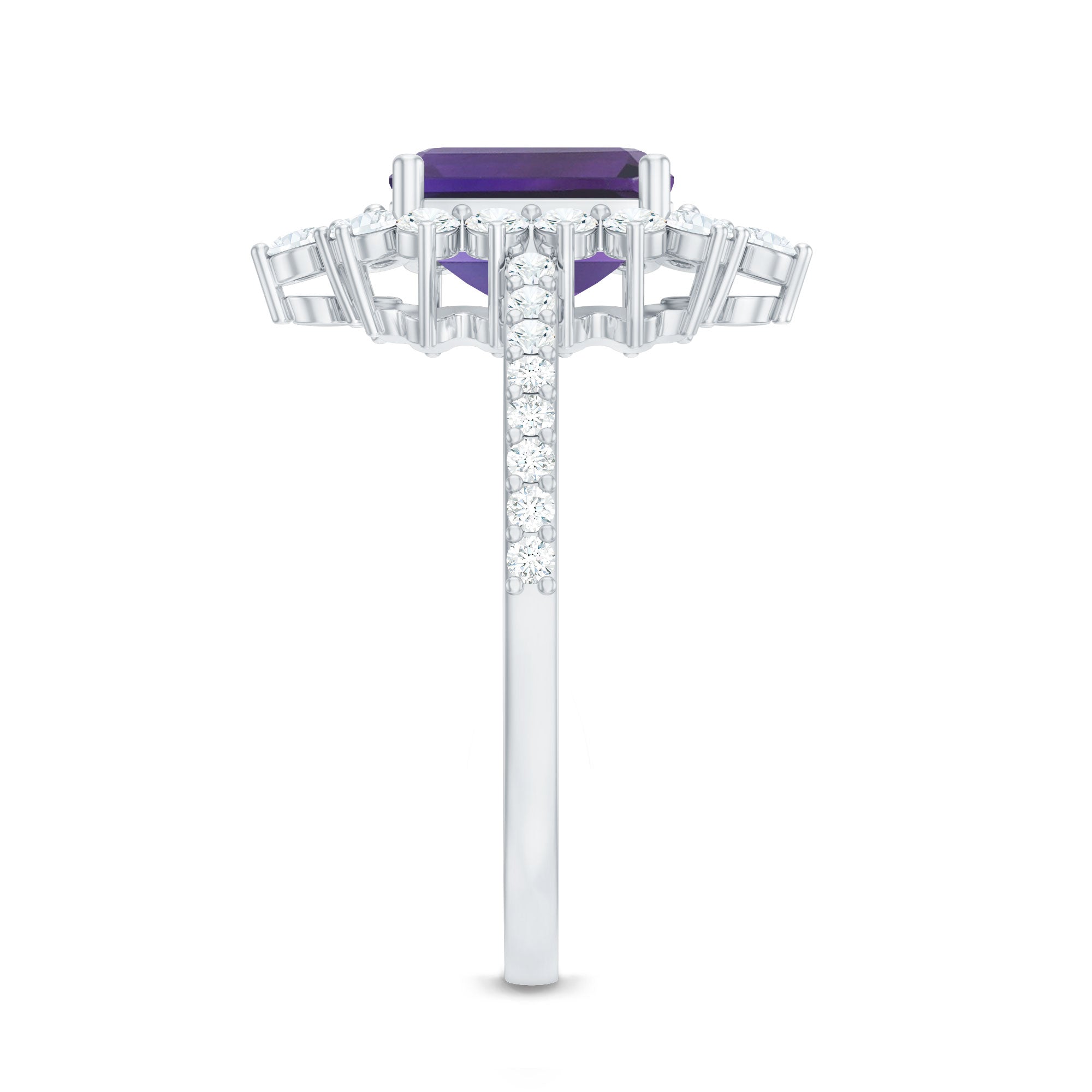 Vintage Style 1.4 Carat Emerald Cut Amethyst Engagement Ring with Diamonds AAA - Rosec Jewels