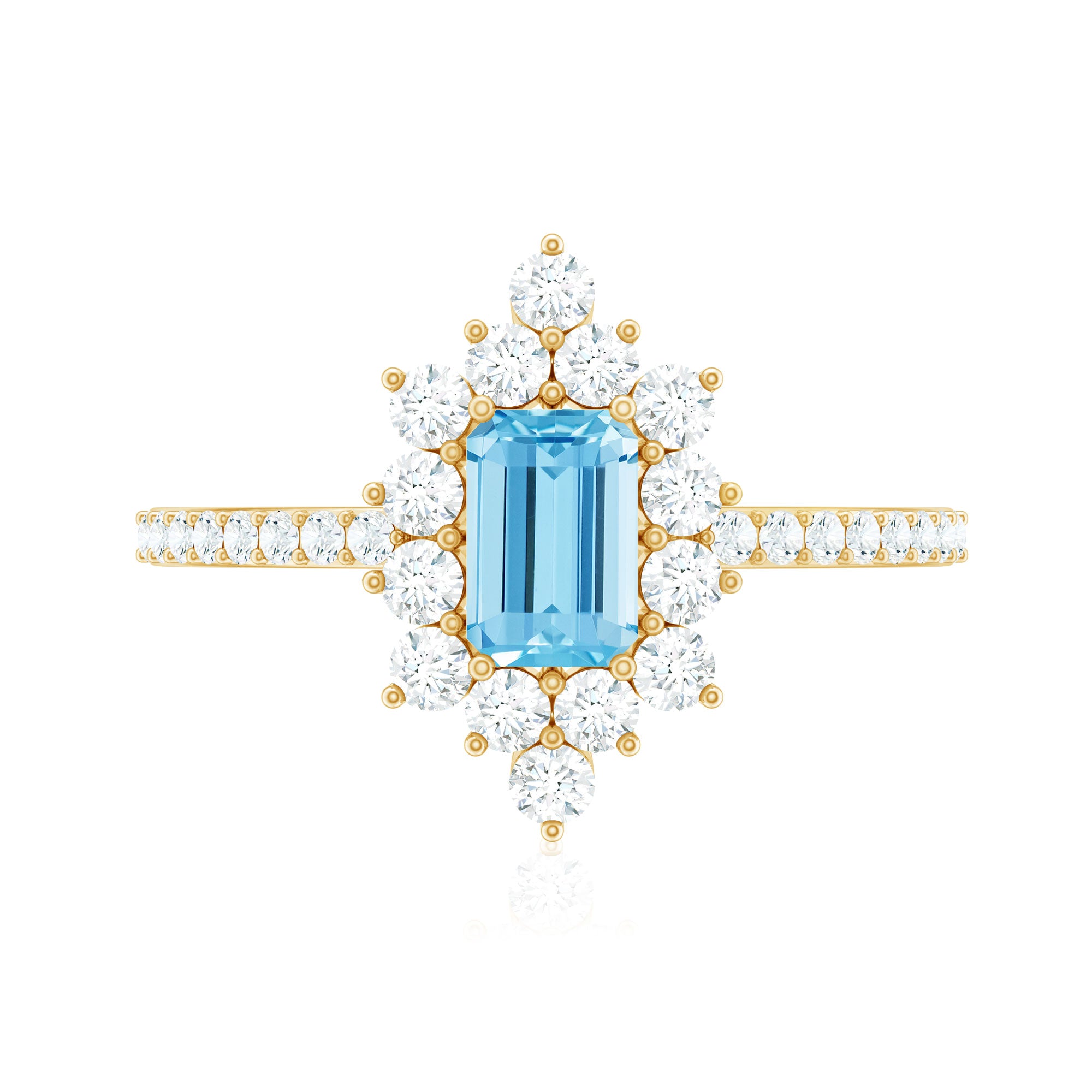 Vintage Looking Aquamarine and Diamond Halo Engagement Ring AAA - Rosec Jewels