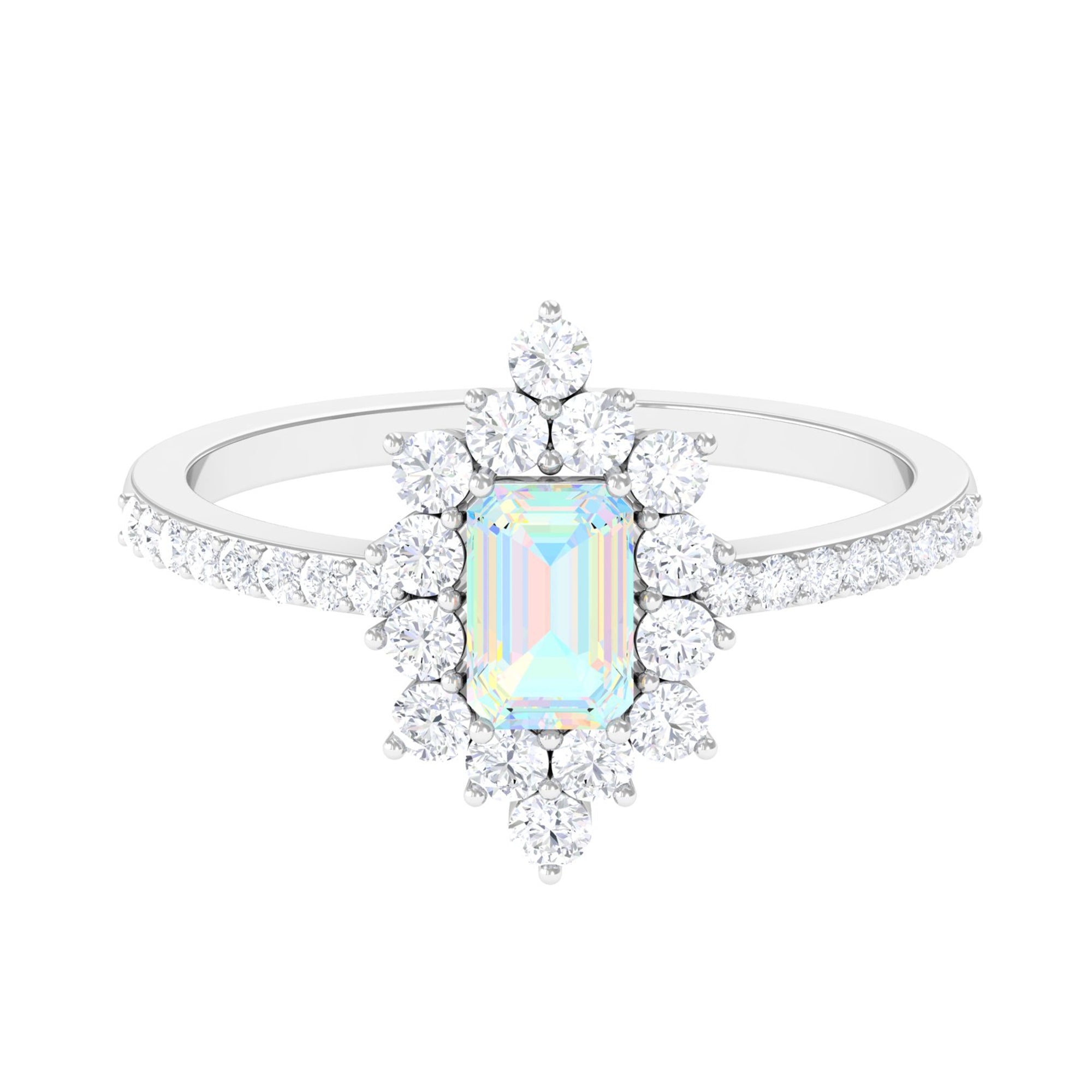 Vintage Inspired Ethiopian Opal Halo Engagement Ring with Diamond Ethiopian Opal - ( AAA ) - Quality - Rosec Jewels