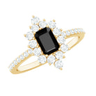 Vintage Inspired Black Onyx Engagement Ring with Diamond Halo AAA - Rosec Jewels