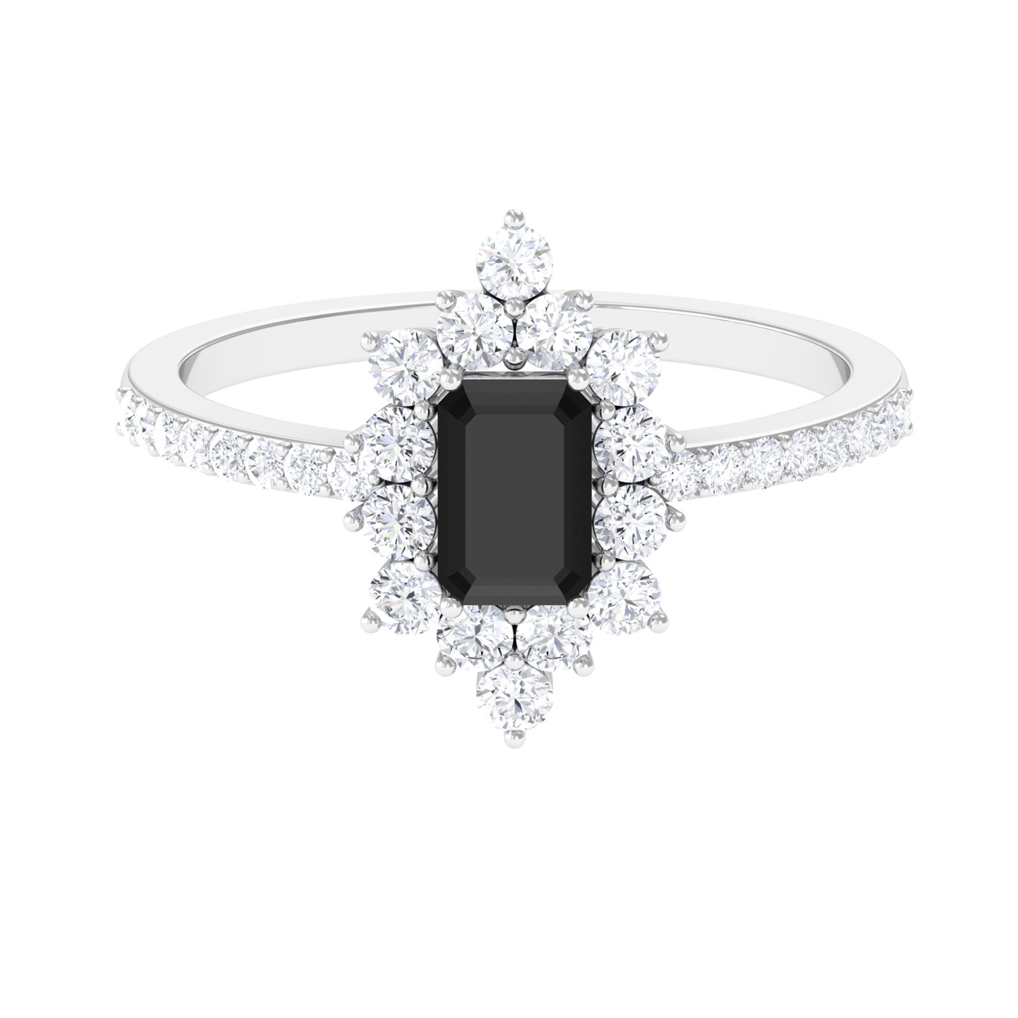 Vintage Inspired Black Spinel and Diamond Ring Black Spinel - ( AAA ) - Quality - Rosec Jewels