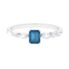 4X6mm Emerald Cut London Blue Topaz Solitaire Ring with Diamond AAA - Rosec Jewels