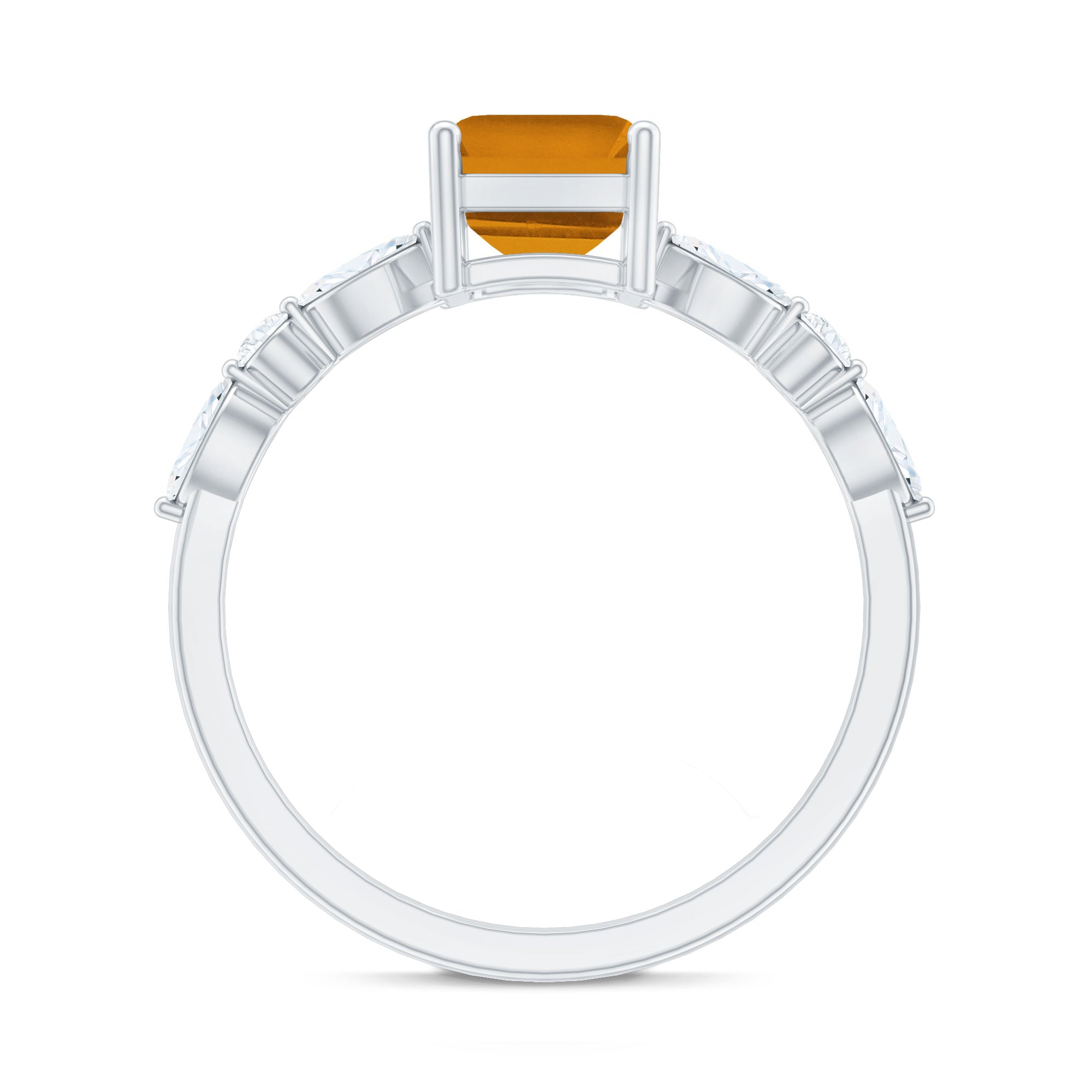 Certified Real Citrine Emerald Cut Engagement Ring with Diamond AAA - Rosec Jewels