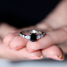 Certified 1.6 Carat Lab Grown Black Diamond Emerald Cut Engagement Ring with Side Stones AAAA ( Synthetic ) - Rosec Jewels