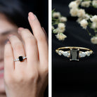 Certified 1.6 Carat Lab Grown Black Diamond Emerald Cut Engagement Ring with Side Stones AAAA ( Synthetic ) - Rosec Jewels
