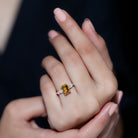 Rosec Jewels-Genuine 6X8mm Citrine Emerald Cut Engagement Ring with Moissanite Side Stones
