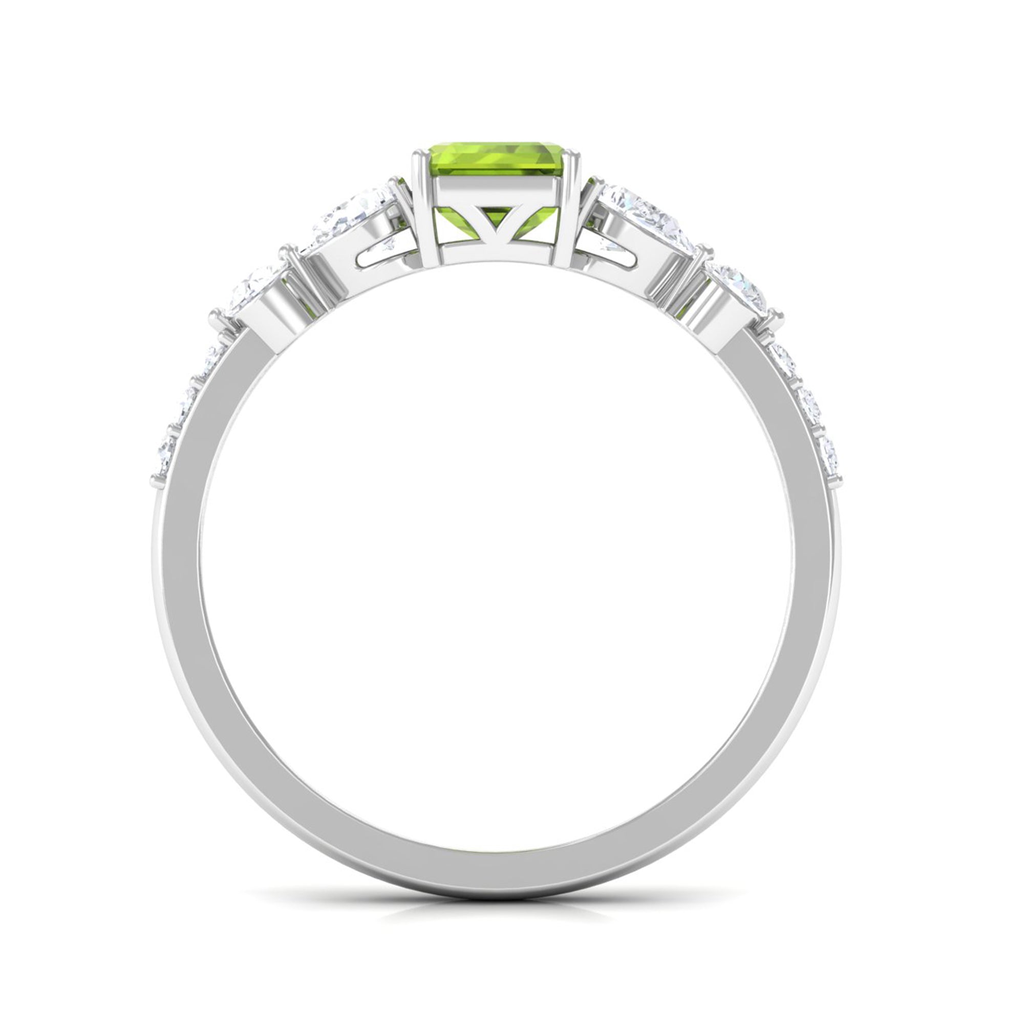 Classic Peridot Solitaire Ring with Moissanite Side Stones in Gold Peridot - ( AAA ) - Quality - Rosec Jewels