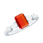 1 Carat Fire Opal Emerald Cut Engagement Ring with Diamond Side Stones AAA - Rosec Jewels
