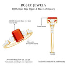 1 Carat Fire Opal Emerald Cut Engagement Ring with Diamond Side Stones AAA - Rosec Jewels