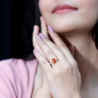 1 Carat Fire Opal Emerald Cut Engagement Ring with Diamond Side Stones AAA - Rosec Jewels