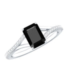 Certified 1.6 Carat Lab Grown Black Diamond Emerald Cut Engagement Ring with White Diamond Split Shank AAAA ( Synthetic ) - Rosec Jewels