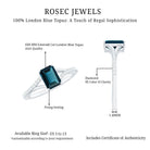 6X8mm Emerald Cut London Blue Topaz Split Shank Engagement Ring with Diamond AAA - Rosec Jewels
