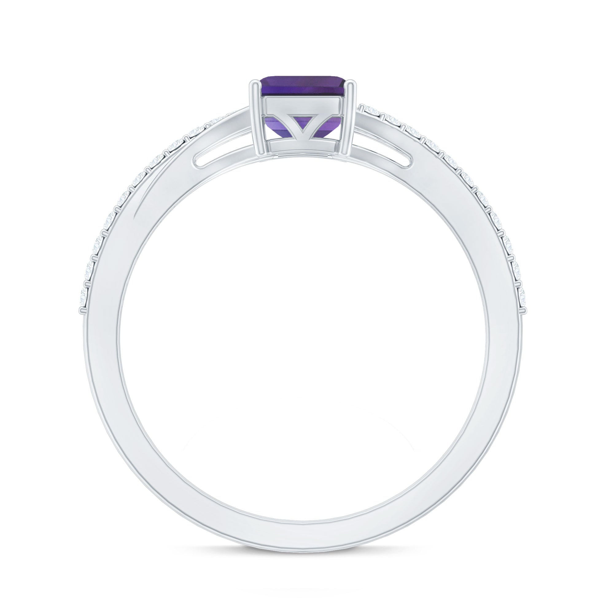 1.4 Carat Amethyst Emerald Cut Engagement Ring with Diamond Split Shank AAA - Rosec Jewels