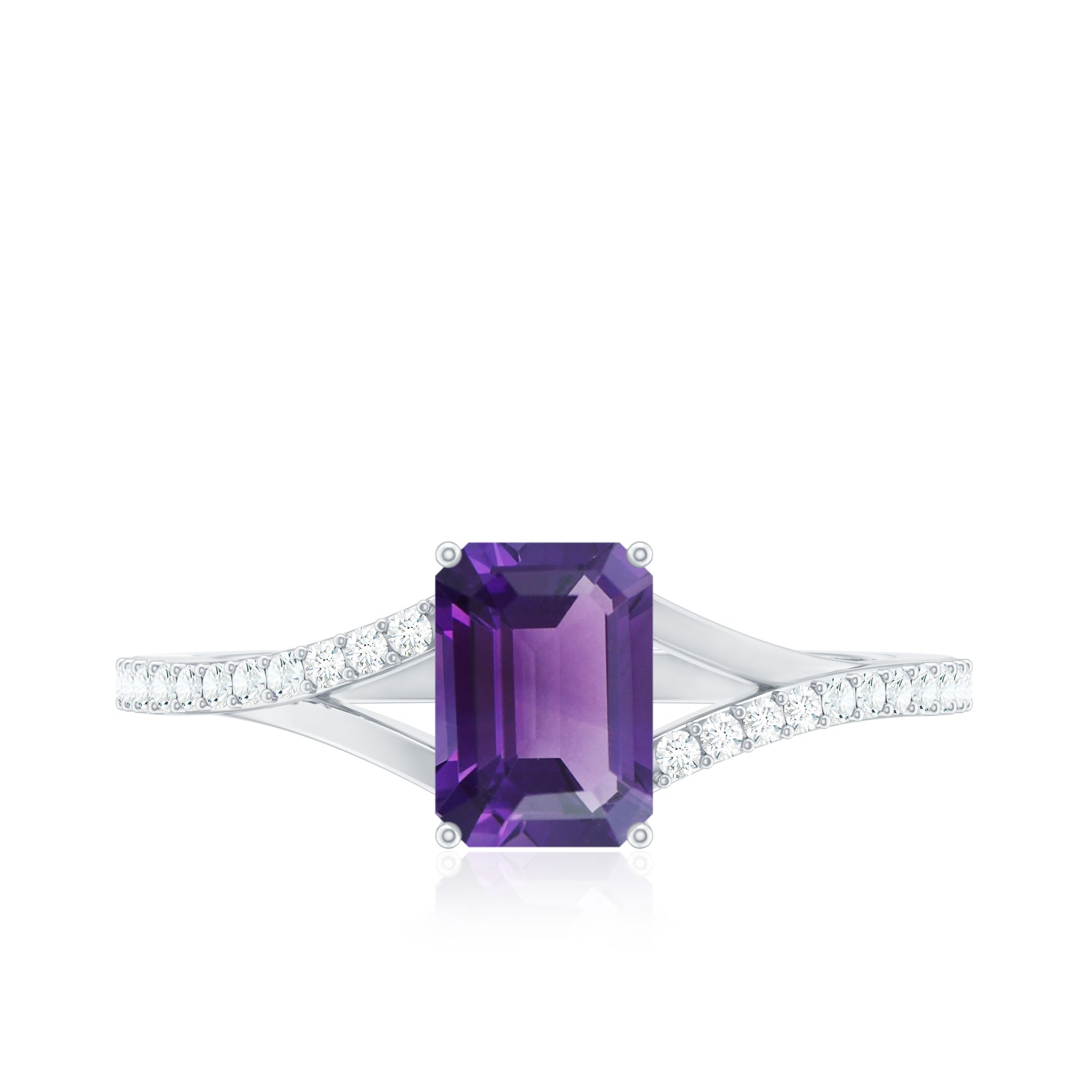 1.4 Carat Amethyst Emerald Cut Engagement Ring with Diamond Split Shank AAA - Rosec Jewels